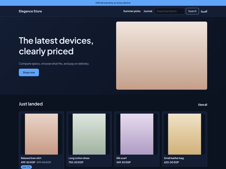 The Volt theme home page